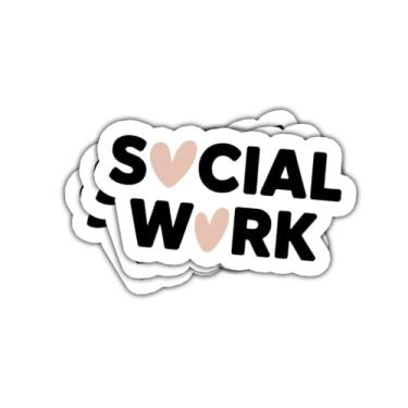 Imagem de 3 peças de adesivo de trabalho social de coração e texto em negrito design minimalista decalque de vinil para terapeuta, gerente de caso, conselheiro, estudante de serviço social, estudante de
