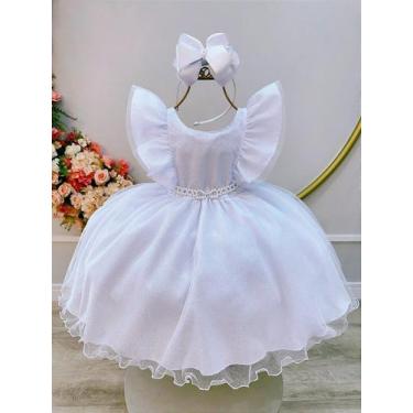Imagem de Vestido Infantil Branco com Strass para Festas Luxo - Fabuloso Ateliê,