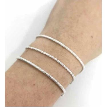 Imagem de Kit 3 Pulseiras Extensor Prata 925 Pipoca Baiano Rabo Rato  - Lojas La