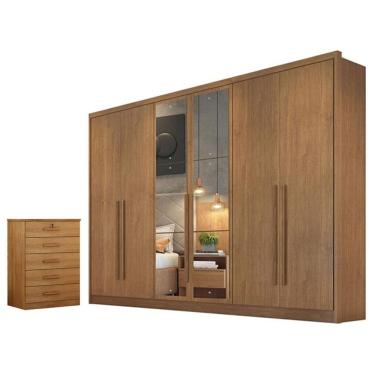 Imagem de Guarda Roupa Casal Livorno com Nicho e Espelho com Gaveteiro Suiça Cumaru 23 - Novo Horizonte
