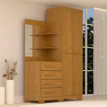 Imagem de Guarda-Roupa Solteiro Marromissa 2 Portas 4 Gavetas com Espelho 100% Mdf Cinamomo - Acp Móveis