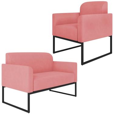 Imagem de Conjunto Namoradeira e Poltrona Decorativa Isabella Base Industrial Suede Rosê/Preto - Gran Belo