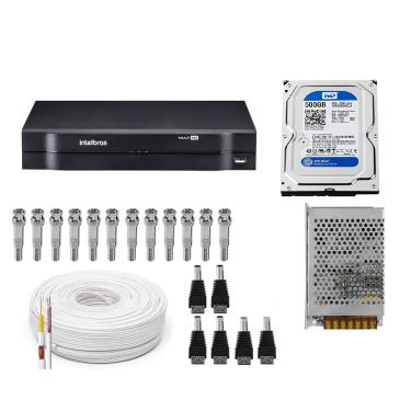 Imagem de Kit Cftv Dvr Intelbras 8ch mhdx full hd com hd 500gb+fonte+100m de cabo e conectores