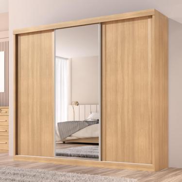 Imagem de Guarda Roupa Casal Sevilha 3 Pts Correr 6 Gav C/ Porta Espelho Inteiro Moldura Alumínio