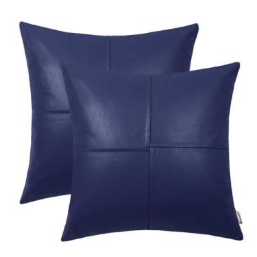 Imagem de Capas de almofada BRAWARM Faux Leather 55 cm azul marinho x2