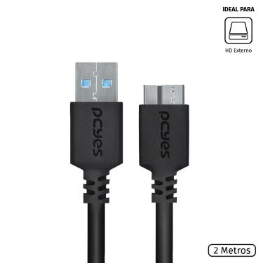 Imagem de Cabo para HD Externo USB a 3.0 Macho para Micro USB B 3.0 (10 Pinos) Macho 28AWG Puro Cobre 2 Metros