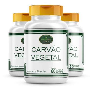 Imagem de 3X Carvao Vegetal Ativado Puro 60Caps 500Mg