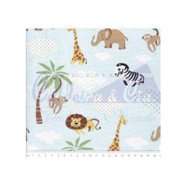 Imagem de Tecido Tricoline Safári Fundo Azul para Artesanato - Tecidos Caldeira 