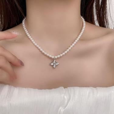 Imagem de Colares de pérolas de trevo de quatro folhas para mulheres, colares hipoalergênicos, zircão cúbico, delicados, bijuterias, uso diário, festas, presentes de Natal