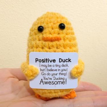 Imagem de Ornamento de pendurar energético pequeno pato amarelo bonecas tricotadas feitas à mão ornamentos de mesa decorações artesanato brinquedos, 8,5 x 5,5 cm