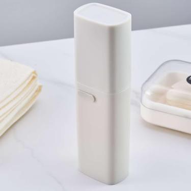 Imagem de Estojo pequeno cinza para escova de dentes de viagem com orifício de ventilação, copo portátil para escova de dentes de viagem com tampa
