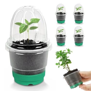 Imagem de 5 pacotes de vasos de berçário transparentes de 10 cm com tampa, base de silicone reforçada para facilitar o transplante, sementes reutilizáveis, vasos de flores de plantas pequenas com drenagem, 10