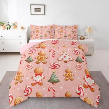 Imagem de Feelyou Conjunto de edredom para crianças, solteiro, para meninos, meninas, adolescentes, árvore de Natal, bengala, biscoito, inverno, férias, edredom para decoração de quarto