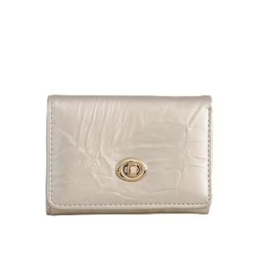 Imagem de Carteira feminina pequena, com três dobras, de couro perolado, com glitter, bolso para dinheiro com porta-moedas, janela para identidade, cartão, Cinza, Carteiras