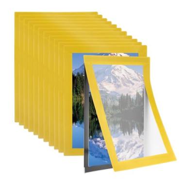 Imagem de PATIKIL Suporte magnético de 10 x 15 cm, 12 peças, borda magnética autoadesiva, suporte de parede, porta-retratos de PVC, para janela de parede, pôster de loja de escritório em casa, amarelo, amarelo