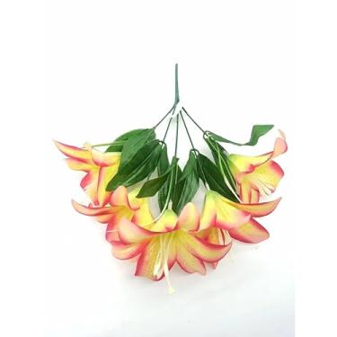 Imagem de Buquê de Lírio Artificial com 5 Flores – Galho Decorativo 33cm para Arranjos, Festas e Decoração de Casa (Cores Diversas)(laranja)