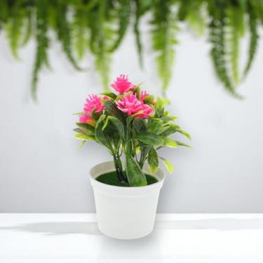 Imagem de Generic 1 peça de plantas artificiais, folha de laranja com rosa enrolada, planta artificial de plástico rosa 12 x 12 x 16 cm