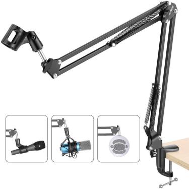 Imagem de Suporte Microfone Articulado Mesa Braco Profissional Dobravel Ajustavel Em Aco Podcast Gravacao Estudio