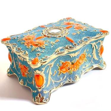 Imagem de Baú de joias rosa estilo pastoral caixa de metal bugiganga vintage bandeja de armazenamento de pedras preciosas lembrança de tesouro estojo de presente para meninas mulheres (dourado estrela violeta