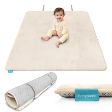 Imagem de Beavtaens Tapete de flanela ultra grosso para brincar para o chão, tapete de cercadinho de espuma 127 x 127 cm com faixa elástica, fácil de armazenar, tapete de tempo de barriga, resistente a