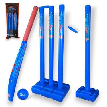 Imagem de Conjunto de críquete de plástico Bratla tamanho 6 Blue Bat Ball Stumps