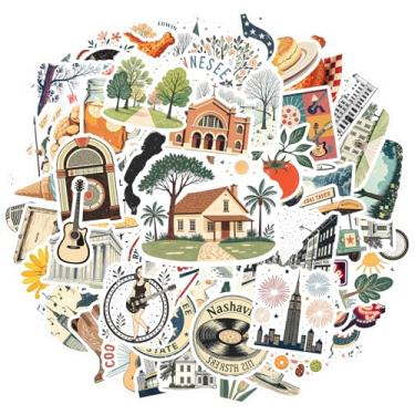 Imagem de 100 peças Nashville Music Landmarks Americana Flowers Flower Stickers Americana Decalques Nostálgicos Cidade Marcos Adesivos para DIY Telefone Guitarra Laptop Notebook Mala Copo Laptop Motocicleta