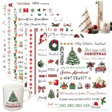 Imagem de Threetols Pacote com 9 velas tatuagens de Natal, velas de água, folha de Natal, véspera de Ano Novo, Natal, Advento DIY, adesivos de vela para velas do advento e cerâmica