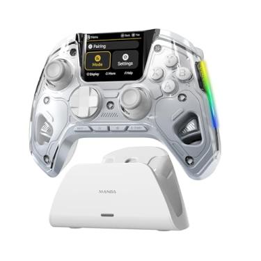 Imagem de Manba One Interactive Screen Wireless Gaming Controller for PC/Switch/iOS/Android,Hall Effect Stick & Trigger,RGB Lighting,Remappable Buttons,1800mAh with Charging Dock (Clear White)