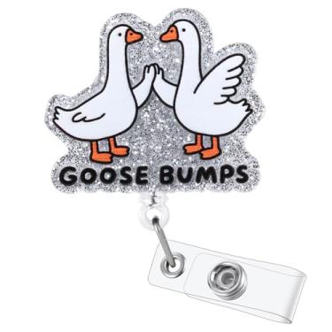Imagem de Carretel de crachá Goose Bumps Funny Silly Goose | Suporte retrátil para crachá de identificação | Clipe de crachá de trabalho com etiqueta de nome para RN LPN CNA MA ER turno noturno enfermeira