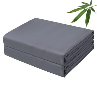 Imagem de Apenas lençóis planos de viscose de bambu, 400 fios, trama de cetim cal, tamanho king, apenas 2 peças, resfriamento macio de luxo para pessoas com sono quente, respirável e sedoso (cinza escuro, Cal