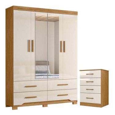 Imagem de Guarda Roupa Solteiro Miami E Cômoda Ms913 Freijó Off White - Moval - 