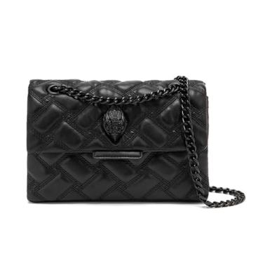 Imagem de Rejolly Bolsa tiracolo feminina listrada arco-íris de couro sintético com bloqueio de cor e alça de corrente, Preto (ferragens pretas), 8.3 x 2.4 x 5.5 inches (21 x 6 x 14 cm)