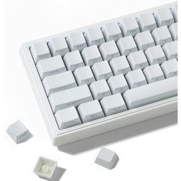 Imagem de dagaladoo Conjunto de teclas brancas, teclas Shine Through 60 75 por cento, teclas PBT estilo japonês, teclas personalizadas Double Shot, tampas de teclado de perfil OEM para teclados mecânicos