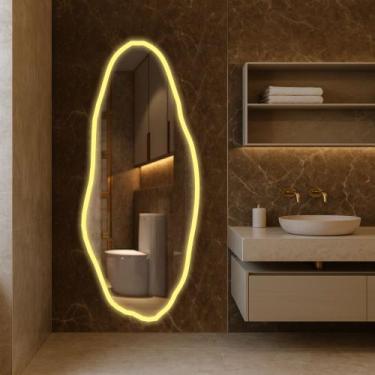 Imagem de Espelho LED Jateado Organico Com Borda Infinita Bivolt Decoração De Lu