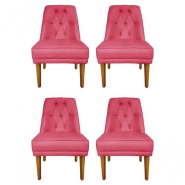 Imagem de Kit 4 Cadeiras Para Sala De Jantar Escritório Estofada Berlim Retro Suede Rosa Pink Lar Móveis E Decoração