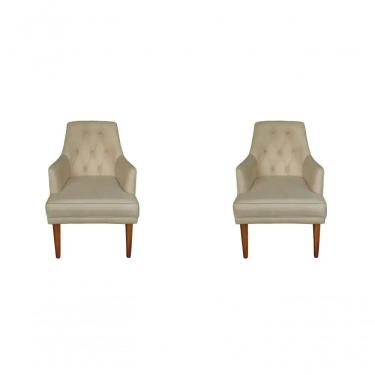 Imagem de Kit 2 Cadeiras Poltronas Decorativa Paris Sala De Jantar Recepção Retro Com Braça Suede Bege Lar Móveis E Decoração