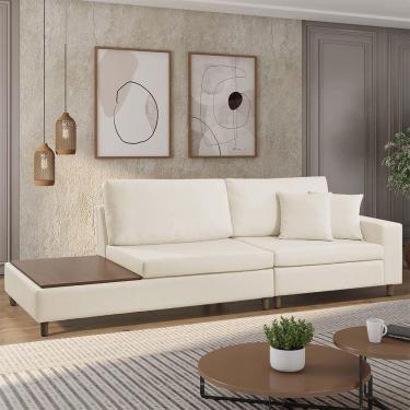 Imagem de Sofá Living Lotus Com Apoio Lateral Esquerda 2,40m Em Linho Cor Bege Mesclado 2282