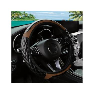 Imagem de Couslcd Capa de volante de carro, 36,8-38 cm de couro antiderrapante, design confortável de segurança, acessórios de volantes automáticos universais para carros, caminhões, SUV (marrom)