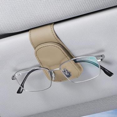 Imagem de Couslcd 2 peças de suportes de óculos de sol para viseira de sol de carro, suporte de óculos de couro, suporte magnético para óculos e clipe de cartão de bilhete, acessórios interiores automotivos