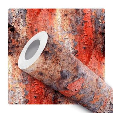 Imagem de Papel de Parede Adesivo Aço Metal Ferrugem Industrial Vermelho Moderno