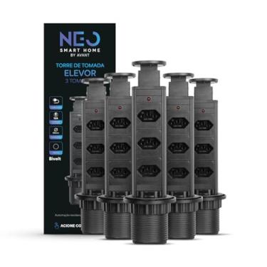 Imagem de Avant Neo Kit 5 Torres de Tomada Embutir Retrátil (Elevor) 3 Tomadas Flex Preto 10A/20A USB/USB-C, Bivolt, para Bancada Cozinha e Escritório