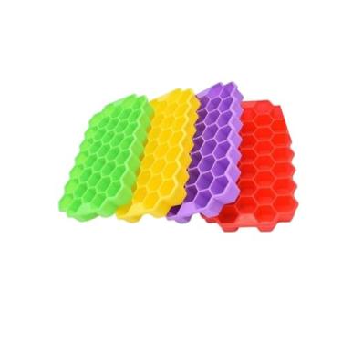 Imagem de Kit 2 Formas de Silicone Colmeia para Gelo – 37 Cubos Cada, Com Tampa, Flexível, Antiaderente, Ideal para Bebidas, Cozinha e Drinks Cor Aleatória