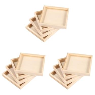 Imagem de STOBAZA 12 bandejas de armazenamento de madeira inacabadas para organizar quebra-cabeças, bandeja de servir para organizar brinquedos e itens, material de madeira para decoração de casa e uso em sala