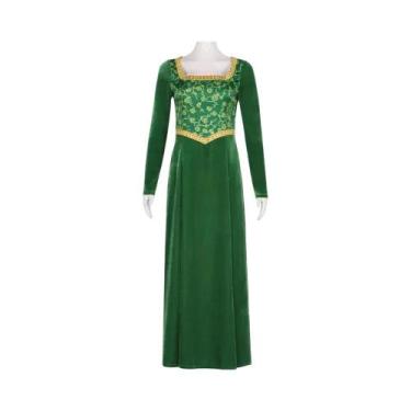 Imagem de Fantasia de Cosplay Fiona Shrek - Vestido Longo Verde para Mulheres, B