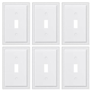 Imagem de TREEWELL Pacote com 6 placas de cobertura para interruptor de luz única, capas decorativas de pérolas, policarbonato inquebrável, branco puro, placa de parede de 1 grupo, resistente à corrosão