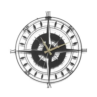 Imagem de KitchKit Relógio de parede com design de bússola, preto e branco, movimento silencioso, relógio decorativo de sala de estar, arte de parede da Brinicle Design