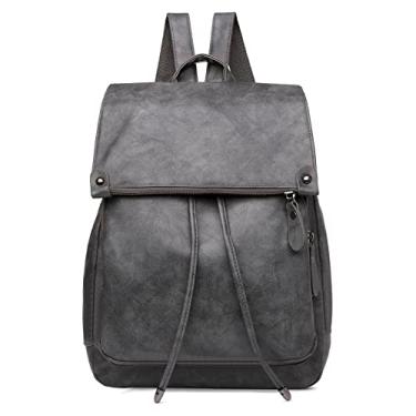 Imagem de Mochila feminina couro pu cor sólida grande dade casual moda mochilas viagem trabalho bolsa de ombro