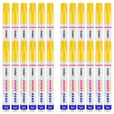 Imagem de Marcadores de tinta amarela, pacote com 24 canetas permanentes à base de óleo, à prova d'água, secagem rápida, para pintura de pedras, madeira, tecido, plástico, tela, vidro, canecas, metal, pneu