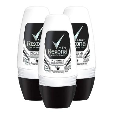 Imagem de Kit 3 Desodorante Antitranspirante Rexona Men Invisible Roll-on com 50ml
