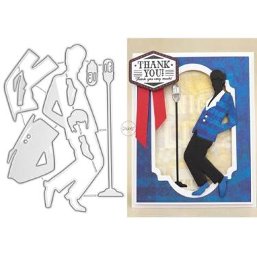 Imagem de DzIxY Conjunto de moldes de corte de metal para microfone masculino patchwork para fazer cartões, conjunto de recortes de papel, estêncil, suprimentos, modelos de máquina